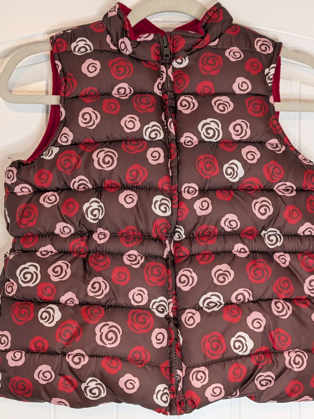 Gymboree Girls Sweet Treats Brown Floral Rose Patterned Fleece Lined Puffer Vest